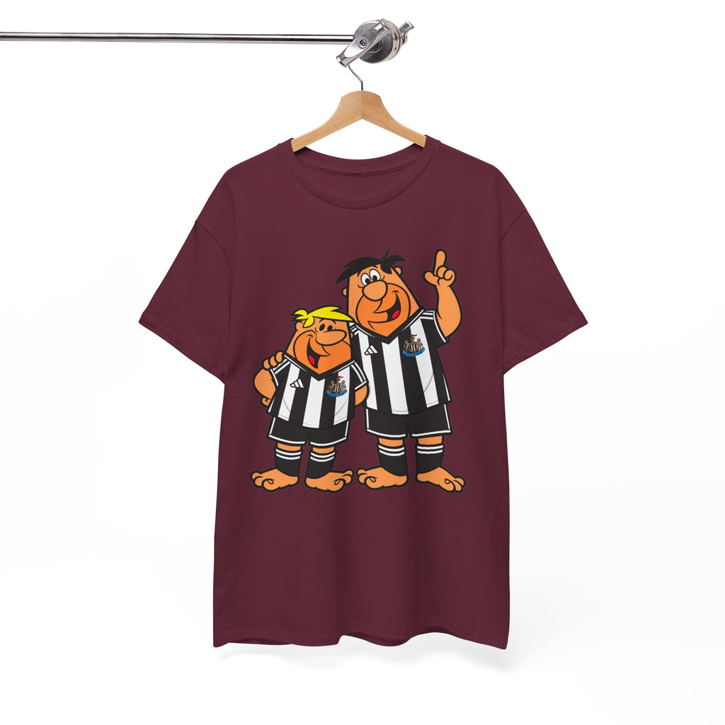 Newcastle United Flintstones Cartoon Cotton T-Shirt / Tee — Retro Striped Jersey Illustrations