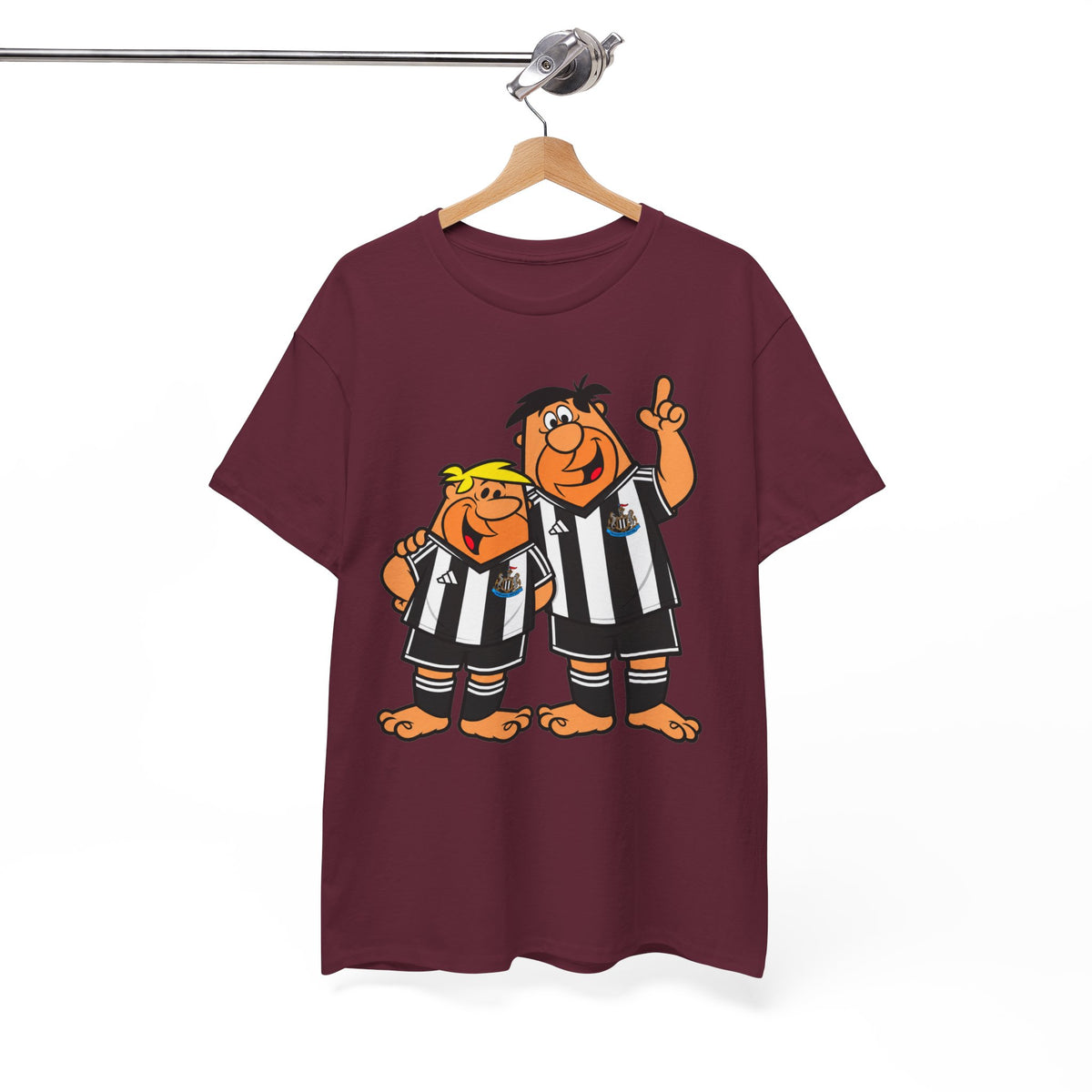 Newcastle United Flintstones Cartoon Cotton T-Shirt / Tee — Retro Striped Jersey Illustrations