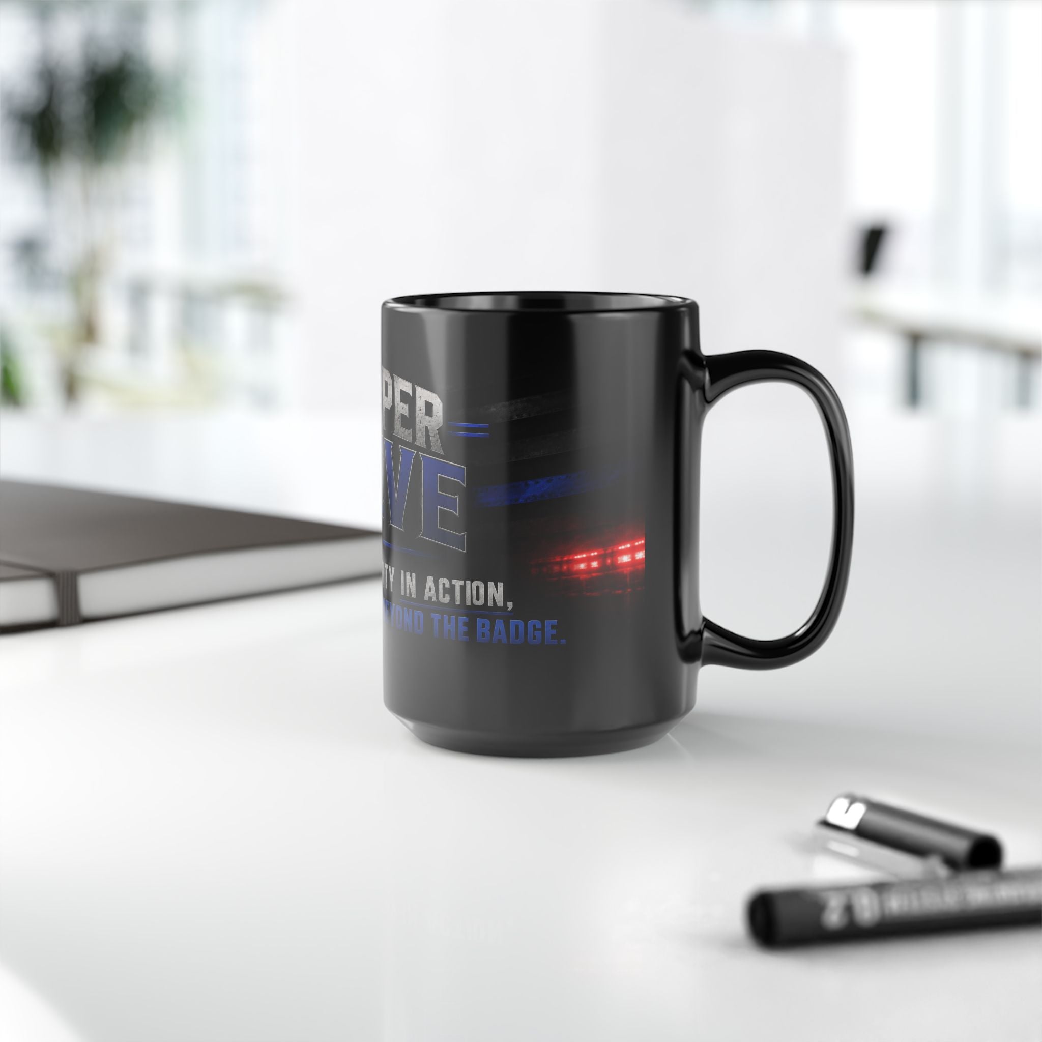Police Trooper Mug — "Trooper Steve: Integrity in Action" Black Coffee Cup (11oz/15oz)