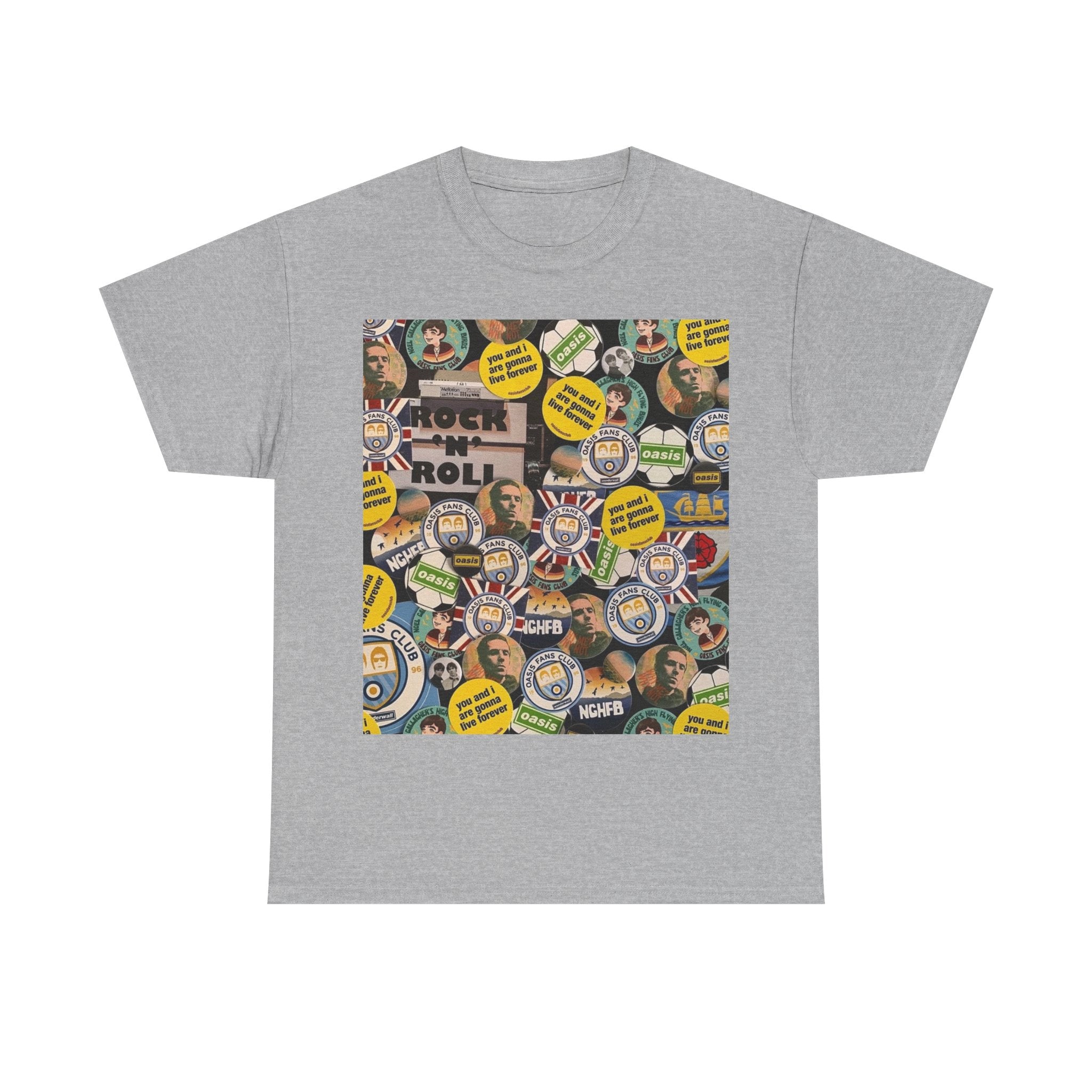 Oasis Rock & Roll Retro Button Collage Tee