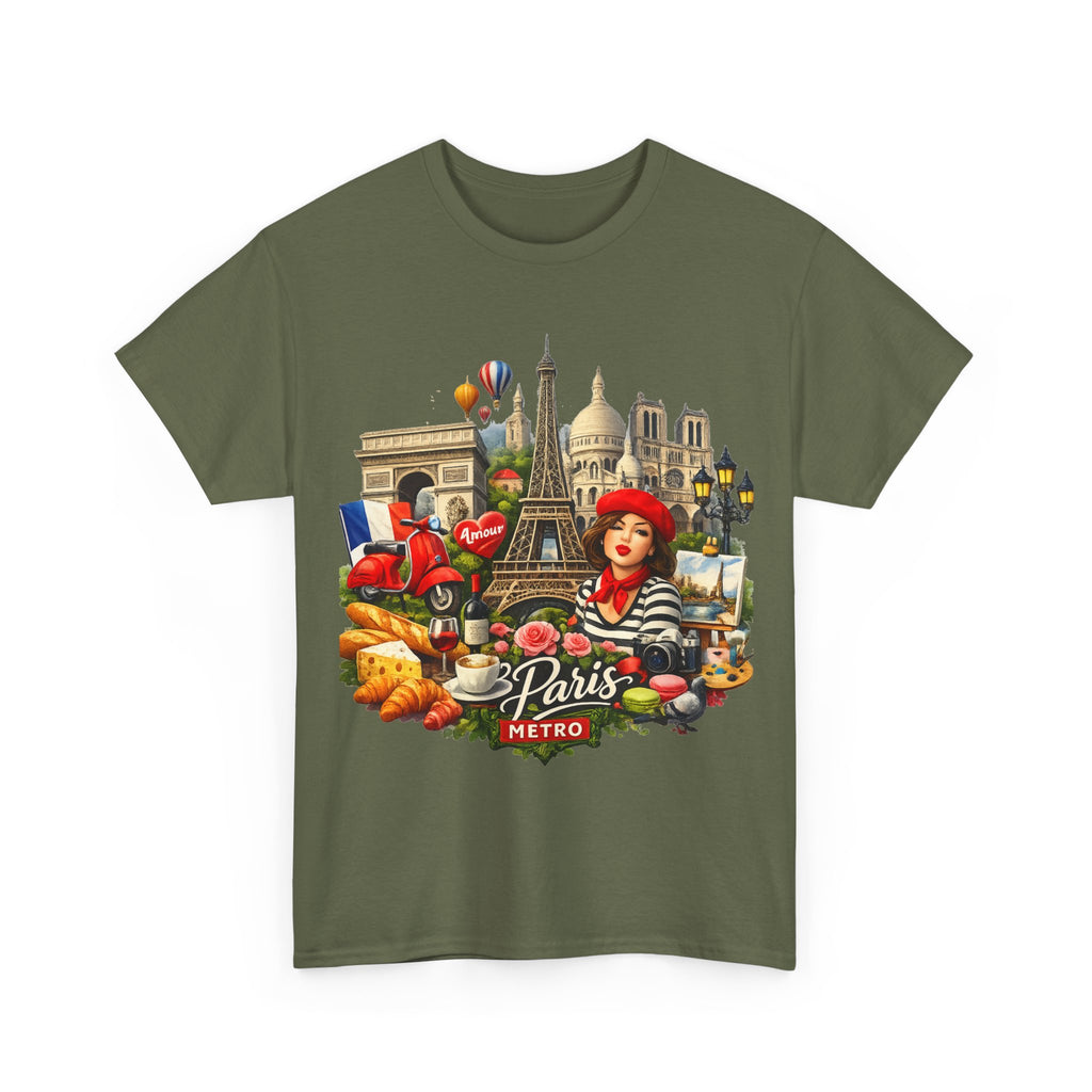 Paris Montage Tee — Eiffel Tower, Croissant & Metro Vintage Travel T‑Shirt