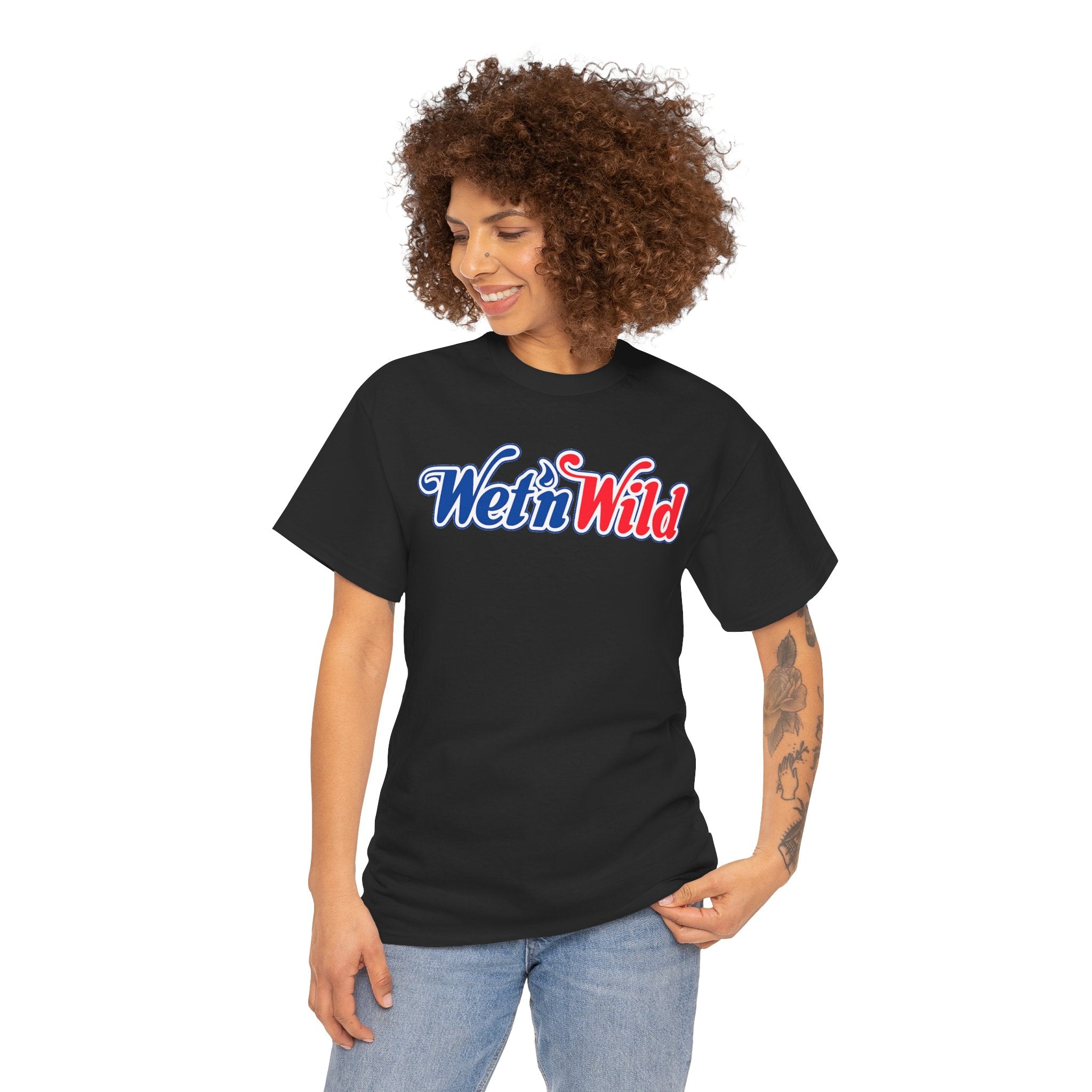 Wet 'n Wild Retro Script T-Shirt — Red & Blue Patriotic Graphic Tee