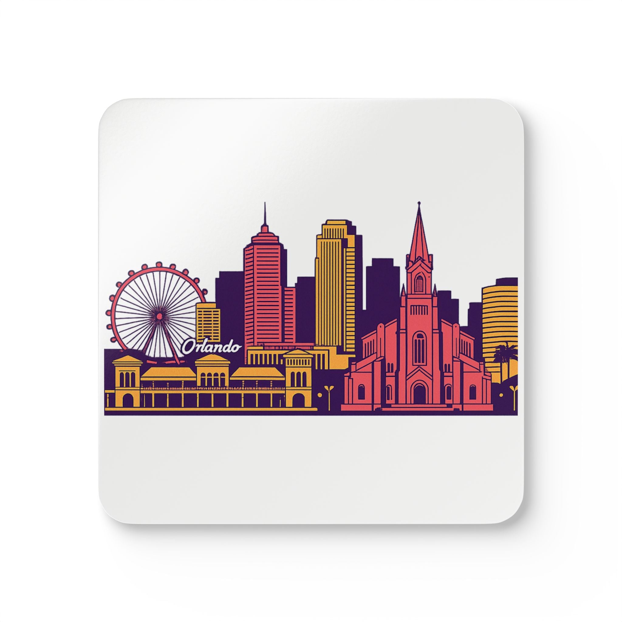 Orlando Skyline Cork Coaster Set – Colorful Cityscape Drink Coasters (4-Pack)