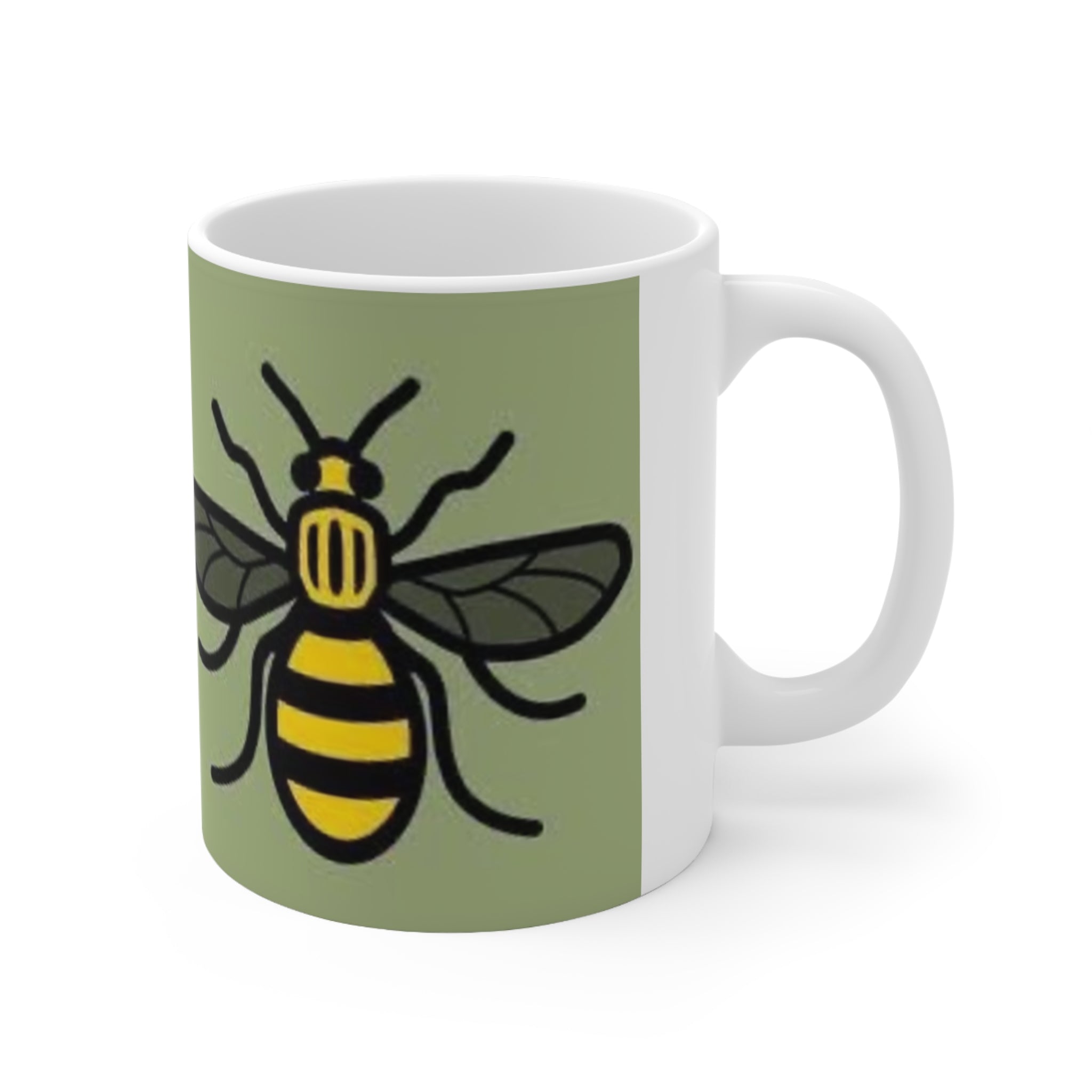 Manchester Bee Pattern Ceramic Mug — Green Bee Coffee Cup (11oz & 15oz)