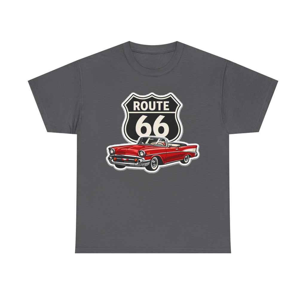 Route 66 Classic Car T‑Shirt — Retro Red Convertible Road Trip Tee
