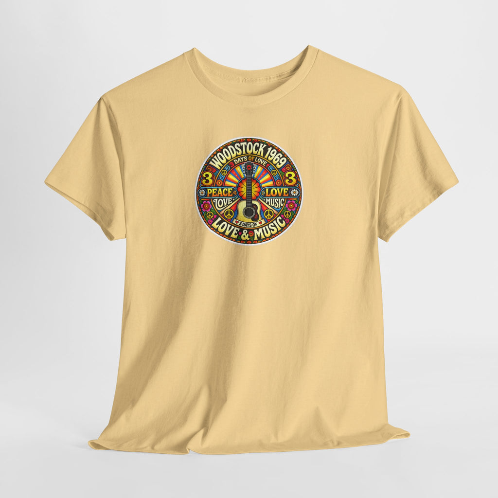 Woodstock 1969 Peace & Love Graphic Cotton T- Shirt / Tee