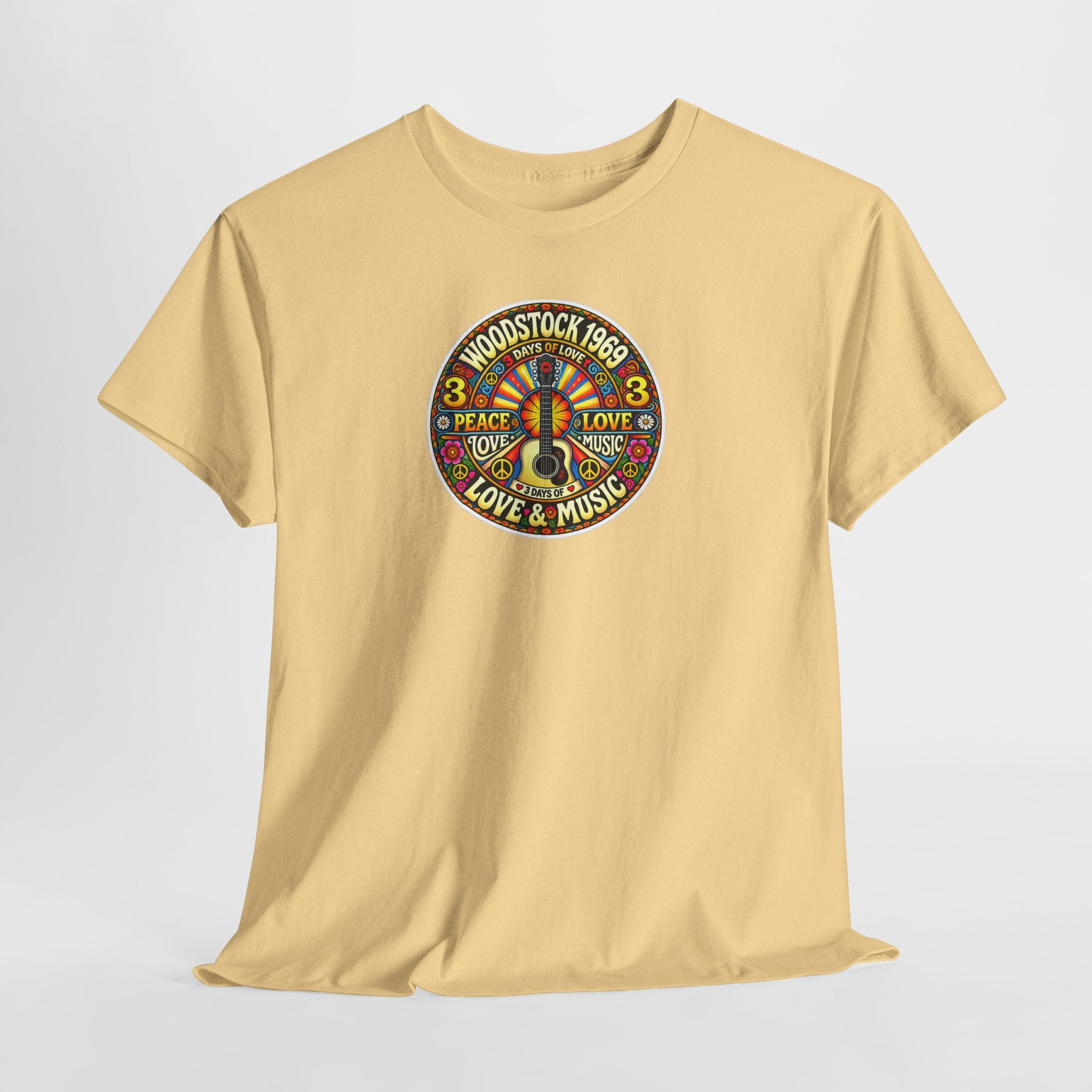 Woodstock 1969 Peace & Love Graphic Cotton T- Shirt / Tee