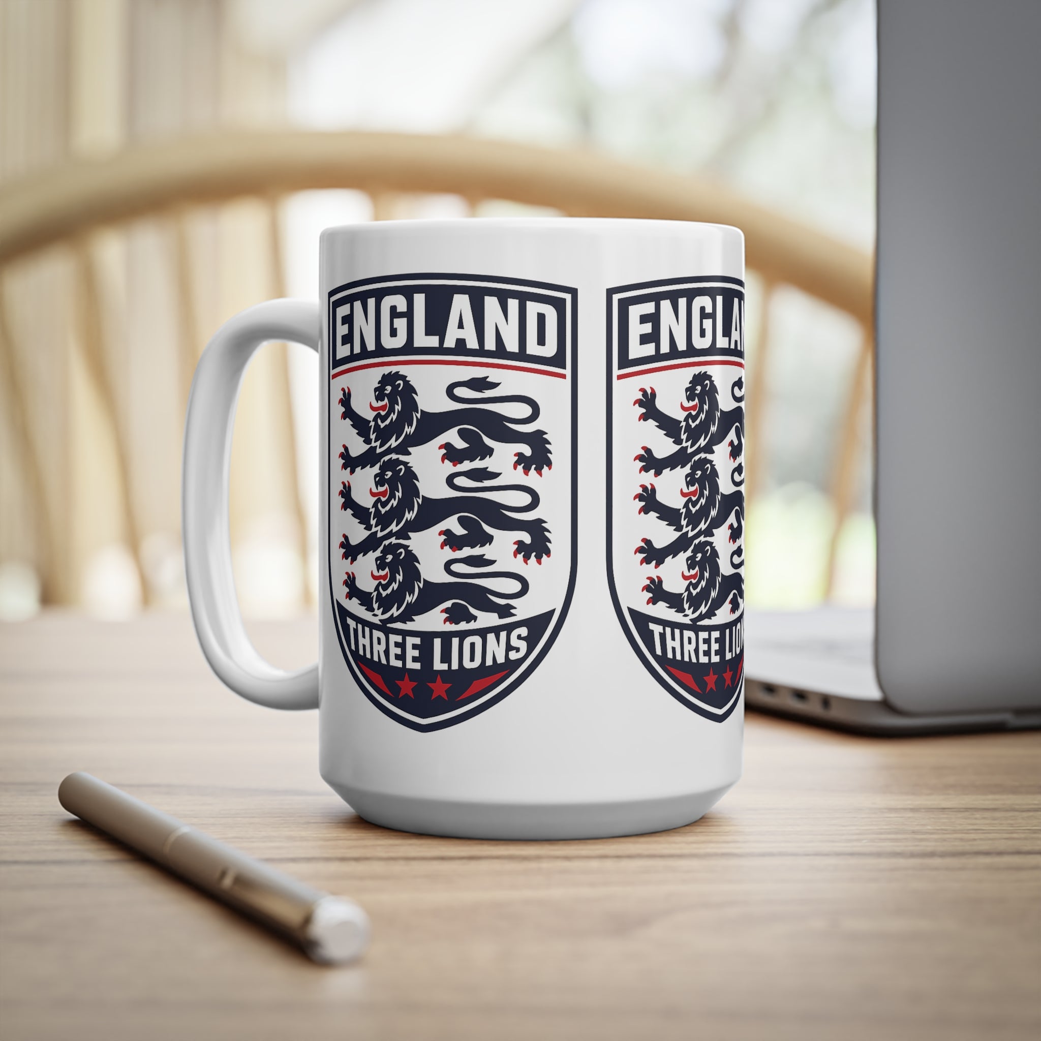 England Three Lions Ceramic Coffee Mug — 11oz & 15oz Football Fan Gift