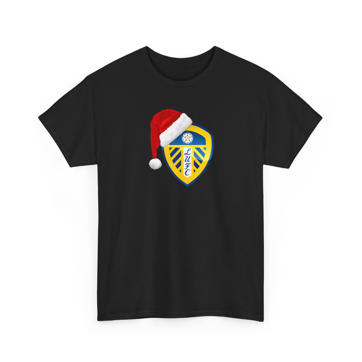 Leeds United Santa Hat Christmas Soccer Crest T‑Shirt – Festive Football Fan Tee