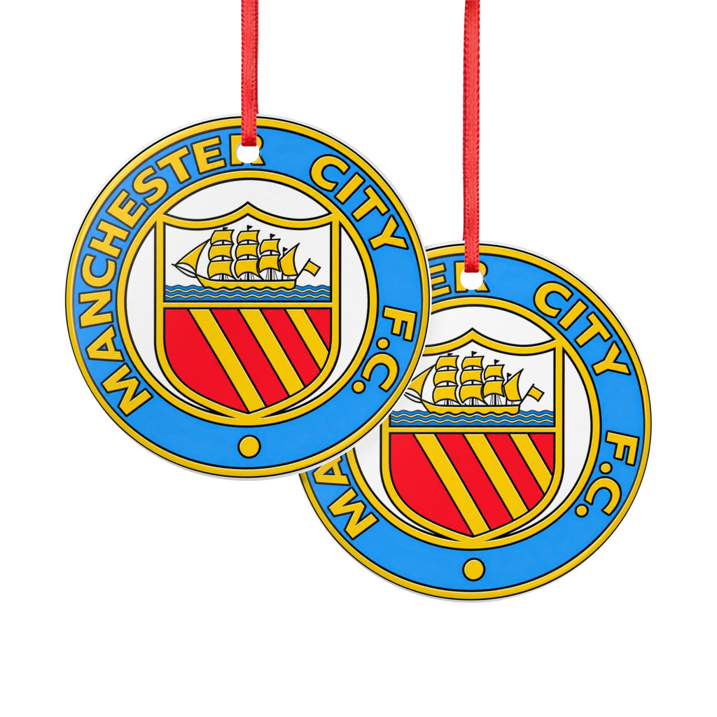 Manchester City FC Retro Crest Ceramic Ornament – Double-Sided Football Club Crest Holiday Decoration