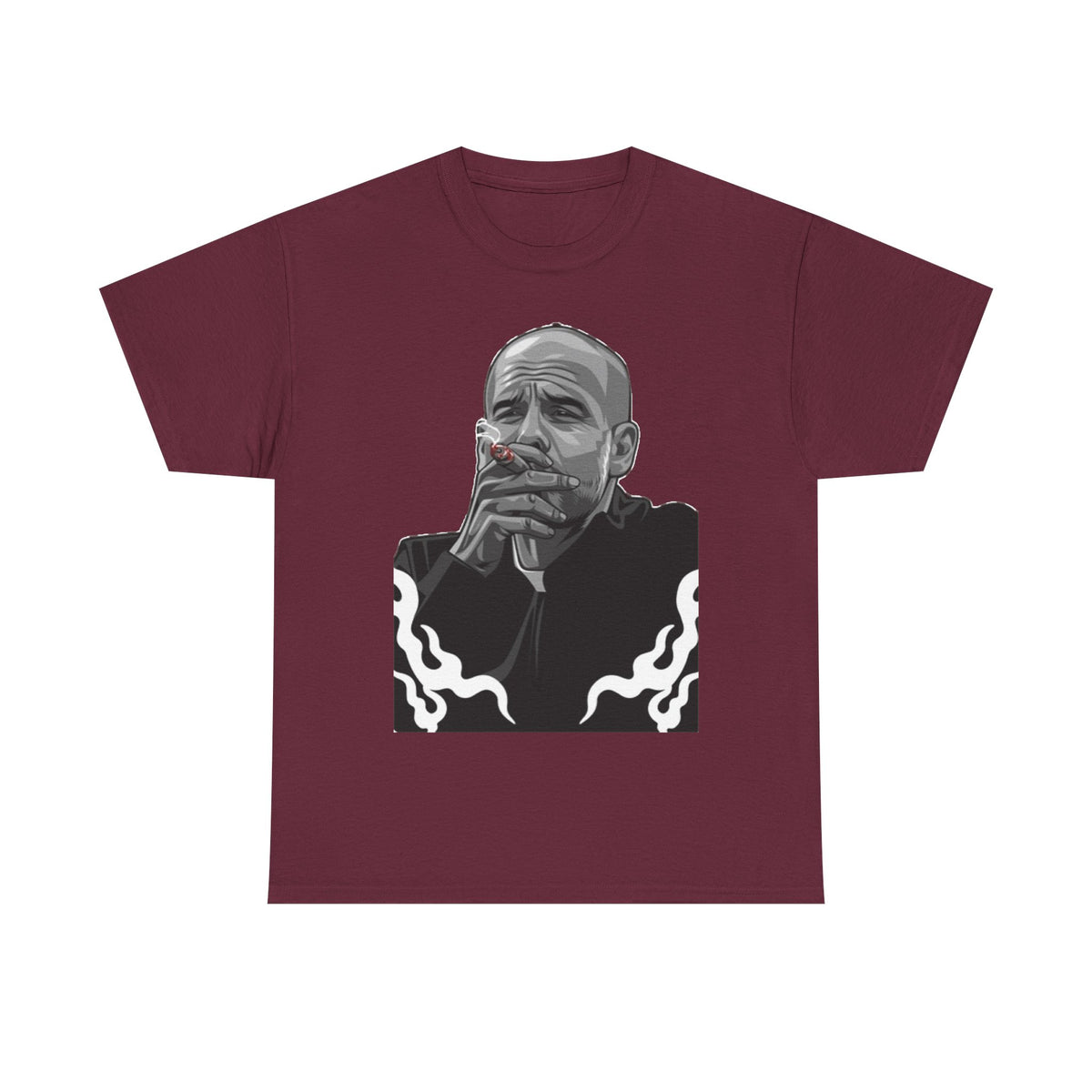Pep Guardiola Smoking Portrait T‑Shirt — Moody Graphic Tee
