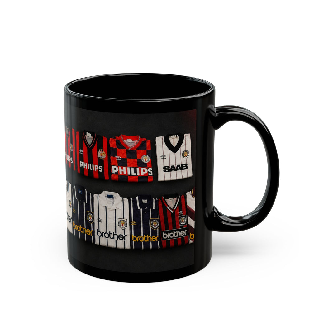 Manchester City Retro Away Football Kit Collage Mug — Vintage Soccer Jersey Coffee Cup (11oz/15oz)