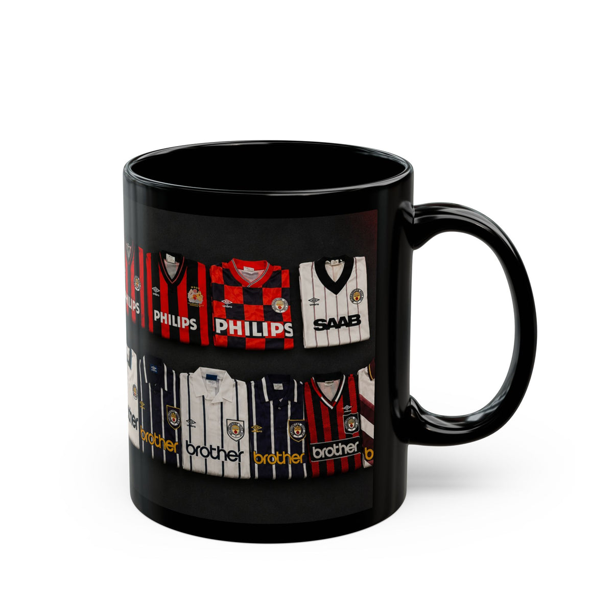 Manchester City Retro Away Football Kit Collage Mug — Vintage Soccer Jersey Coffee Cup (11oz/15oz)