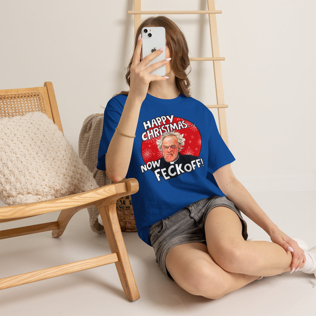Funny Christmas Tee — “Happy Christmas… Now Feck Off!” Holiday Graphic T-Shirt