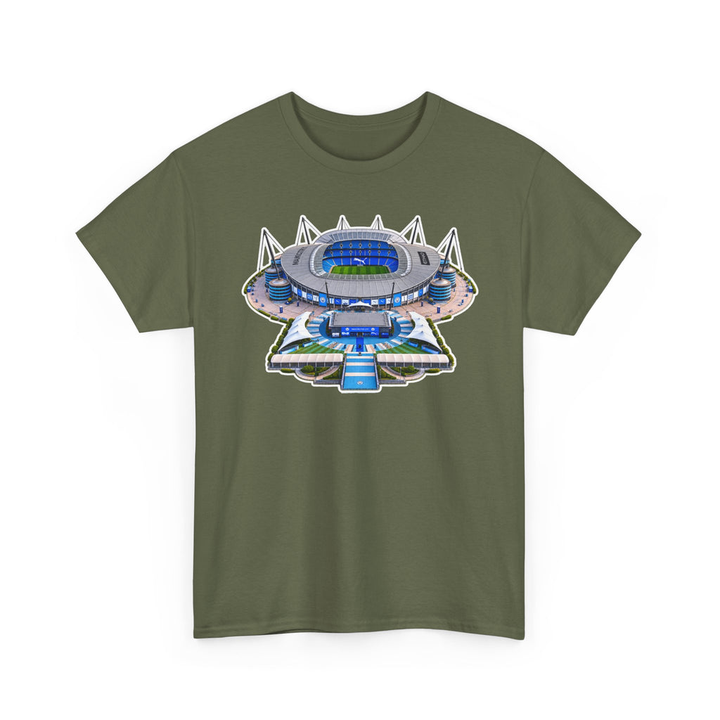 Manchester City Etihad Stadium Illustration T-Shirt — Retro Soccer Arena Graphic Tee