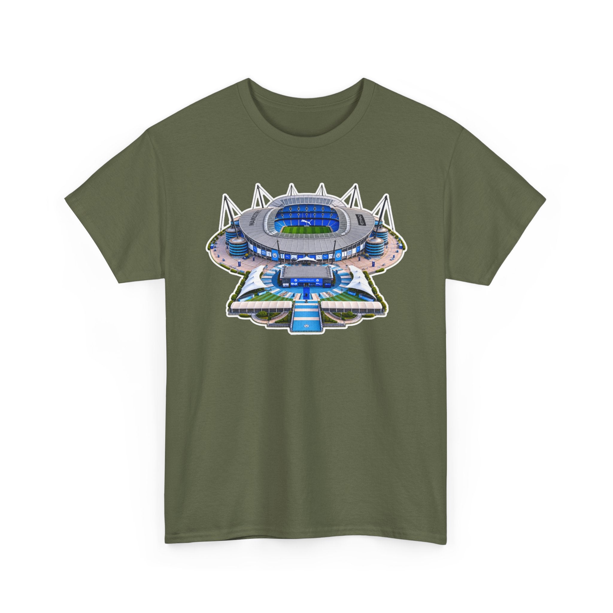 Manchester City Etihad Stadium Illustration T-Shirt — Retro Soccer Arena Graphic Tee