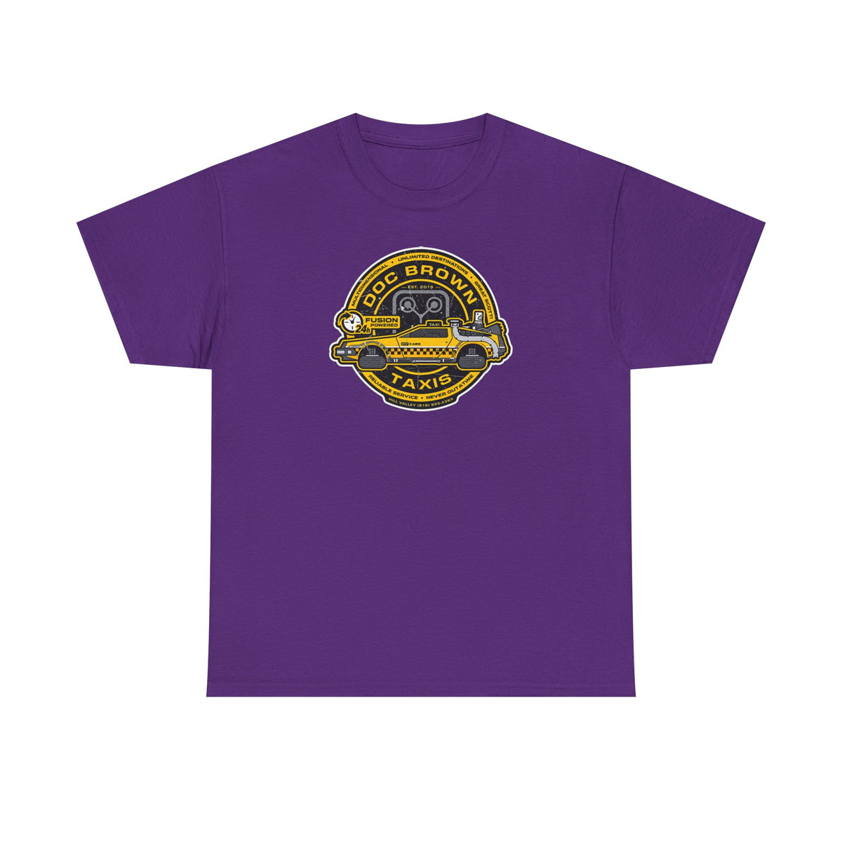 Vintage Taxi Badge T-Shirt — 'Doc Brown Taxis' Retro Cab Logo Tee