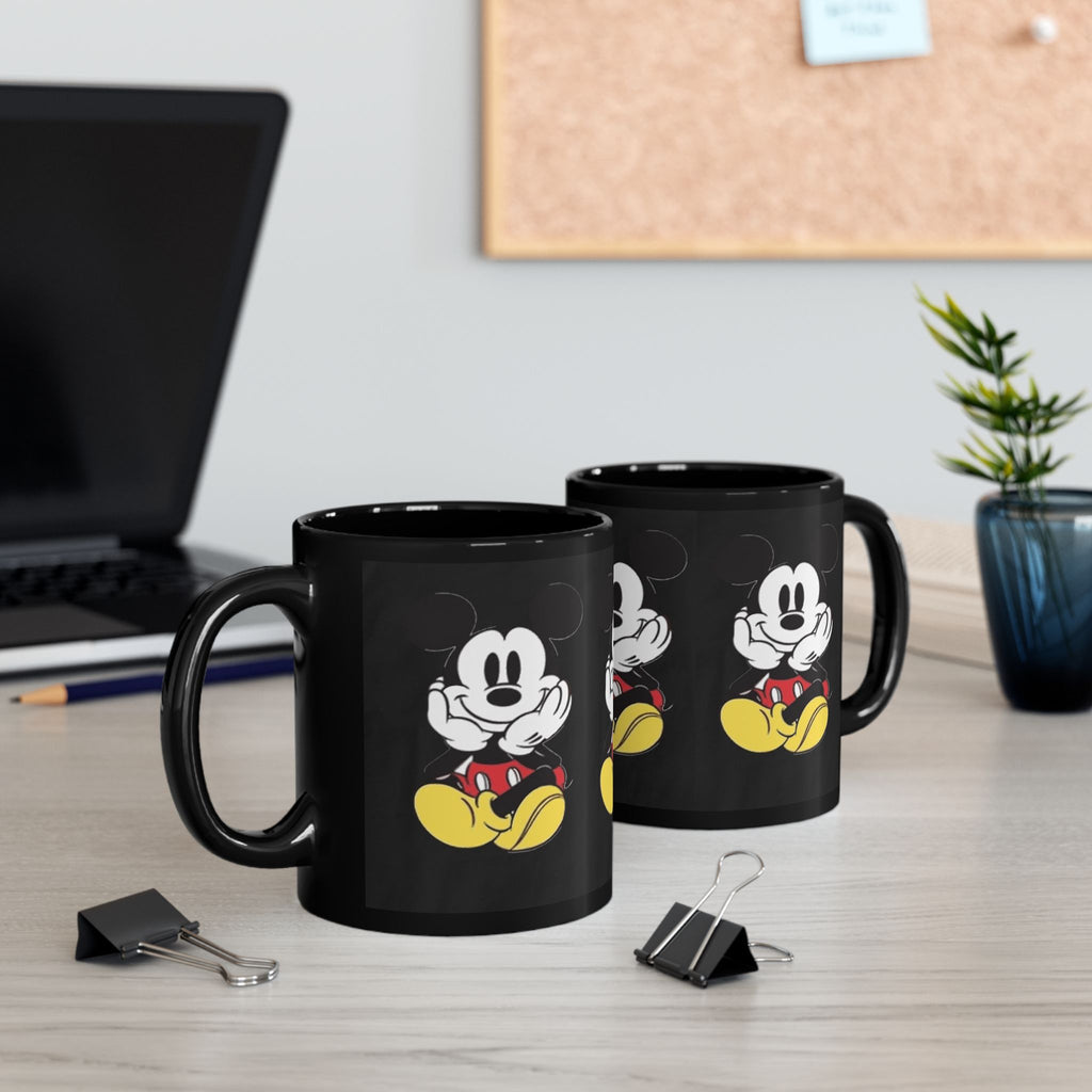 Black Character Mug - Classic Cartoon Mouse Sitting Design (11oz, 15oz)