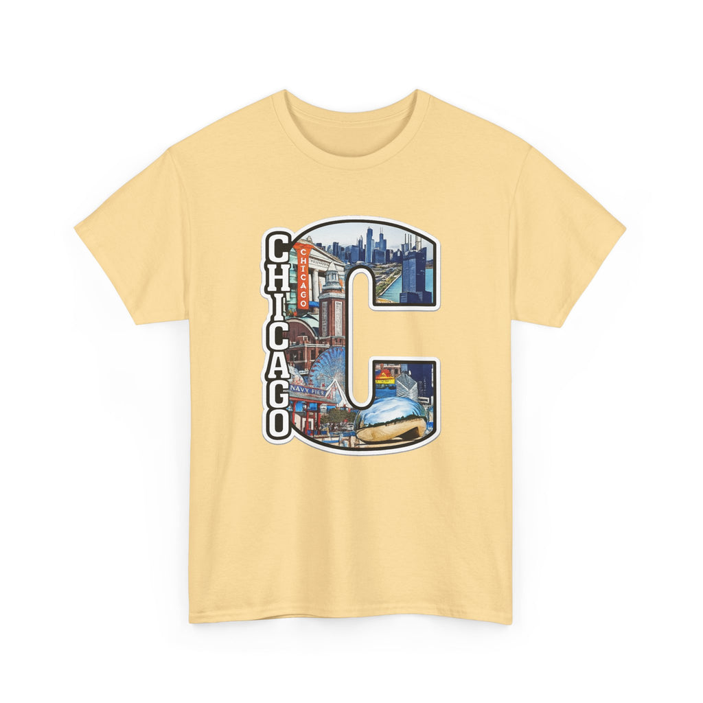 Chicago C Letter T-Shirt — City Skyline Graphic Cotton Tee
