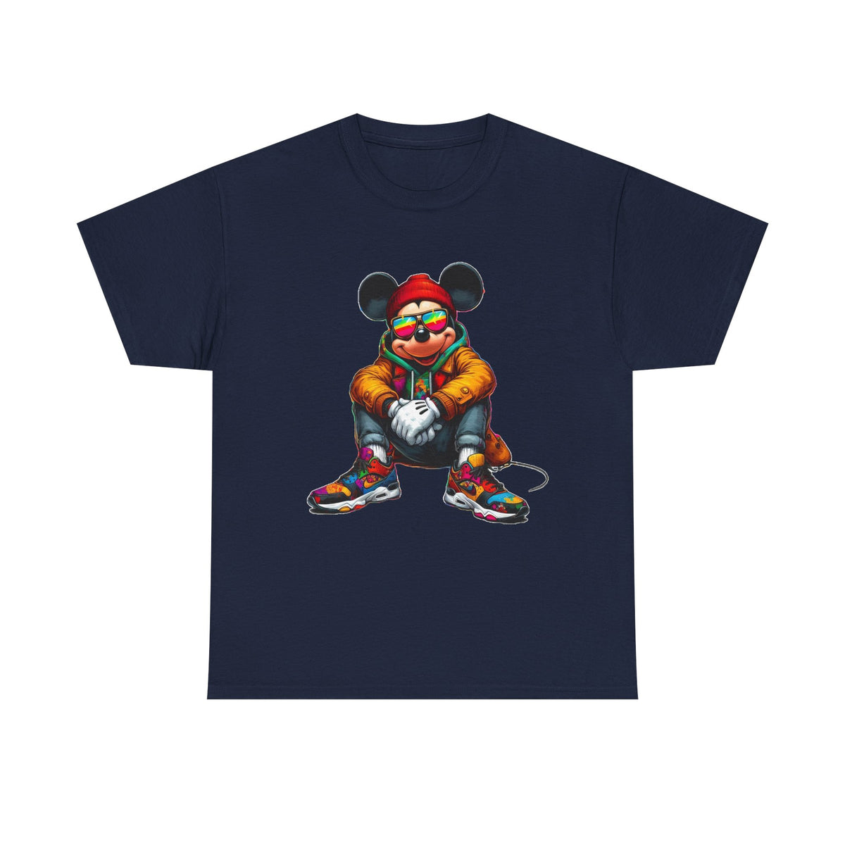 Mickey Mouse Streetwear Graphic Tee — Hip-Hop Mouse Character Sitting in Sneakers