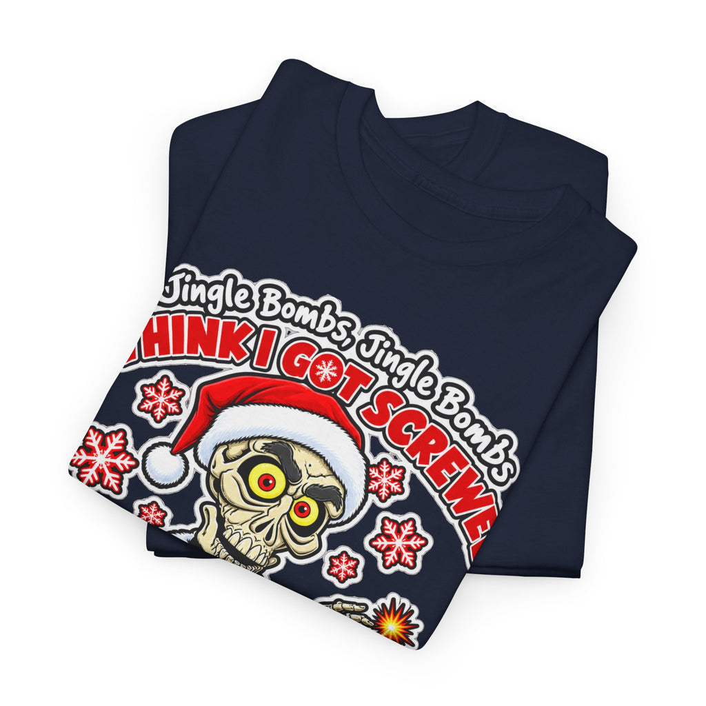 Santa Skull Christmas T-Shirt — "I Think I Got Screwed" Dark Holiday Tee
