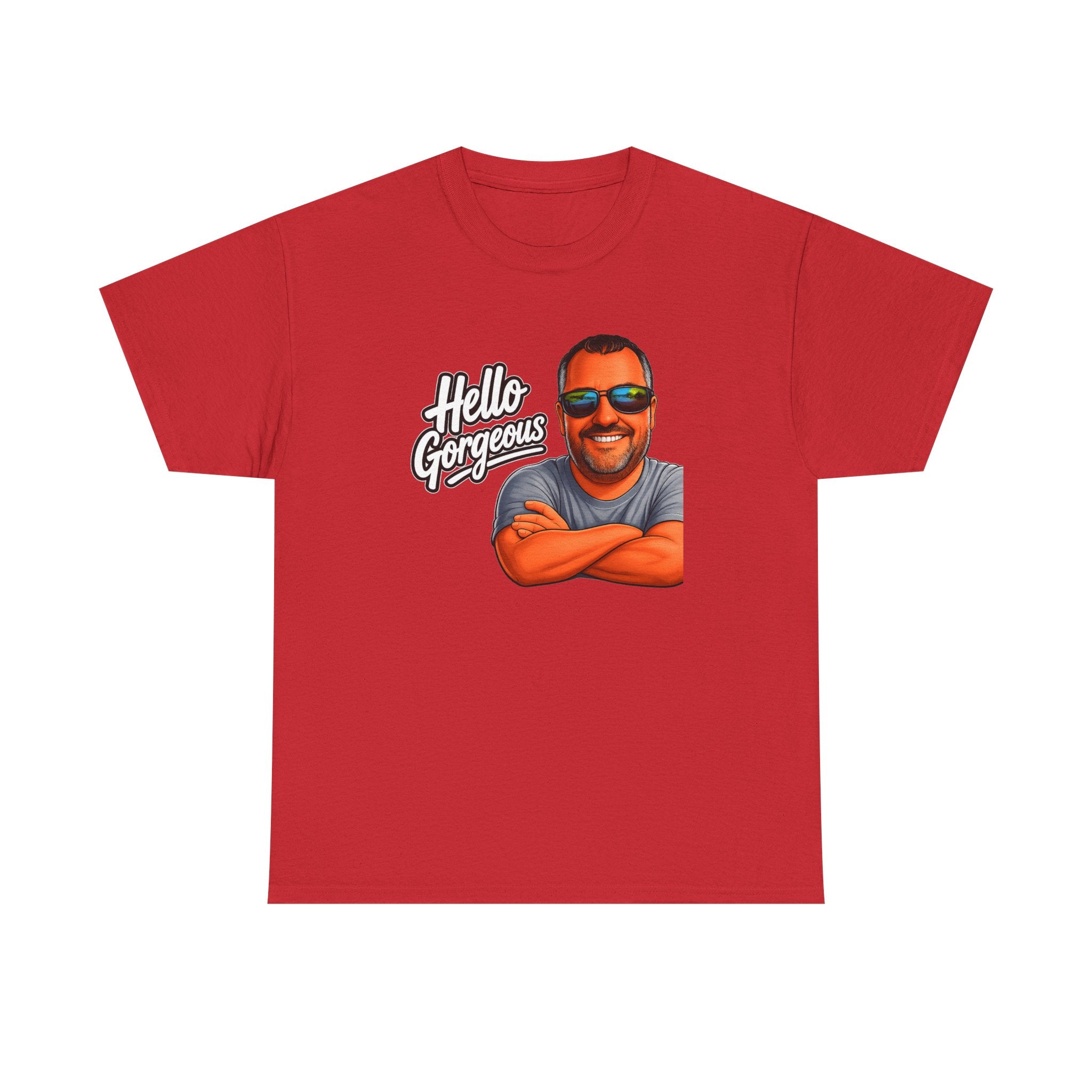 Hello Gorgeous Graphic Tee — Funny Retro Portrait T‑Shirt