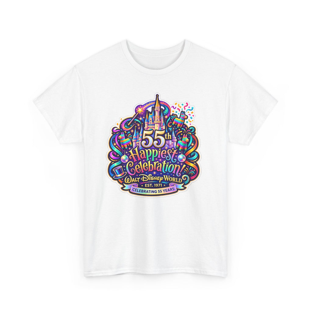 T-Shirt — "55th Happiest Celebration" Colorful Anniversary Castle Graphic Tee