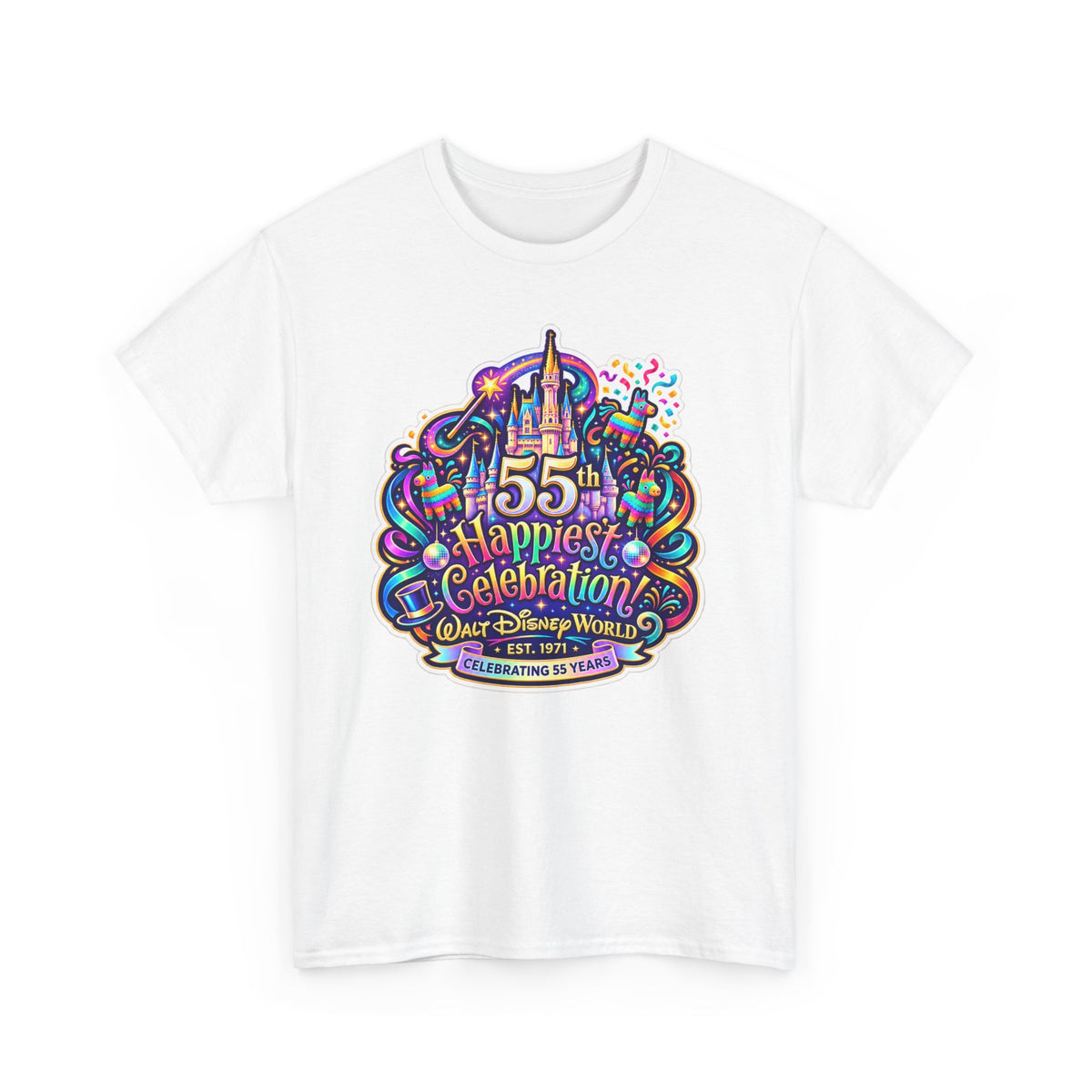 T-Shirt — "55th Happiest Celebration" Colorful Anniversary Castle Graphic Tee
