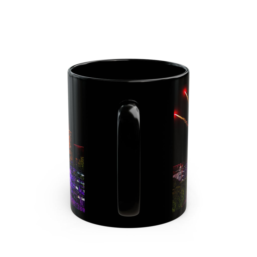 Andre Rieu Fireworks Night Skyline Black Coffee Mug — Colorful Cityscape 11oz/15oz