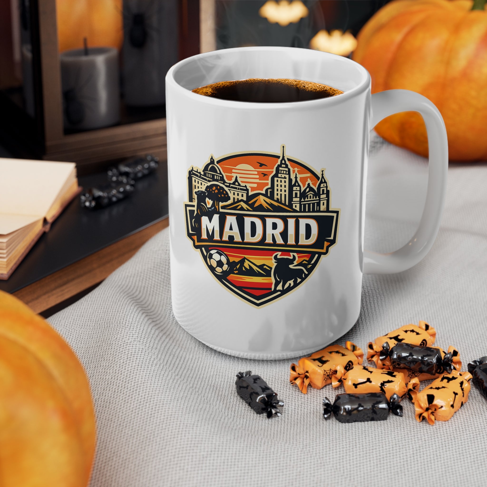 Madrid Souvenir Mug – Vintage Cityscape & Football Ceramic Coffee Cup (11oz/15oz)