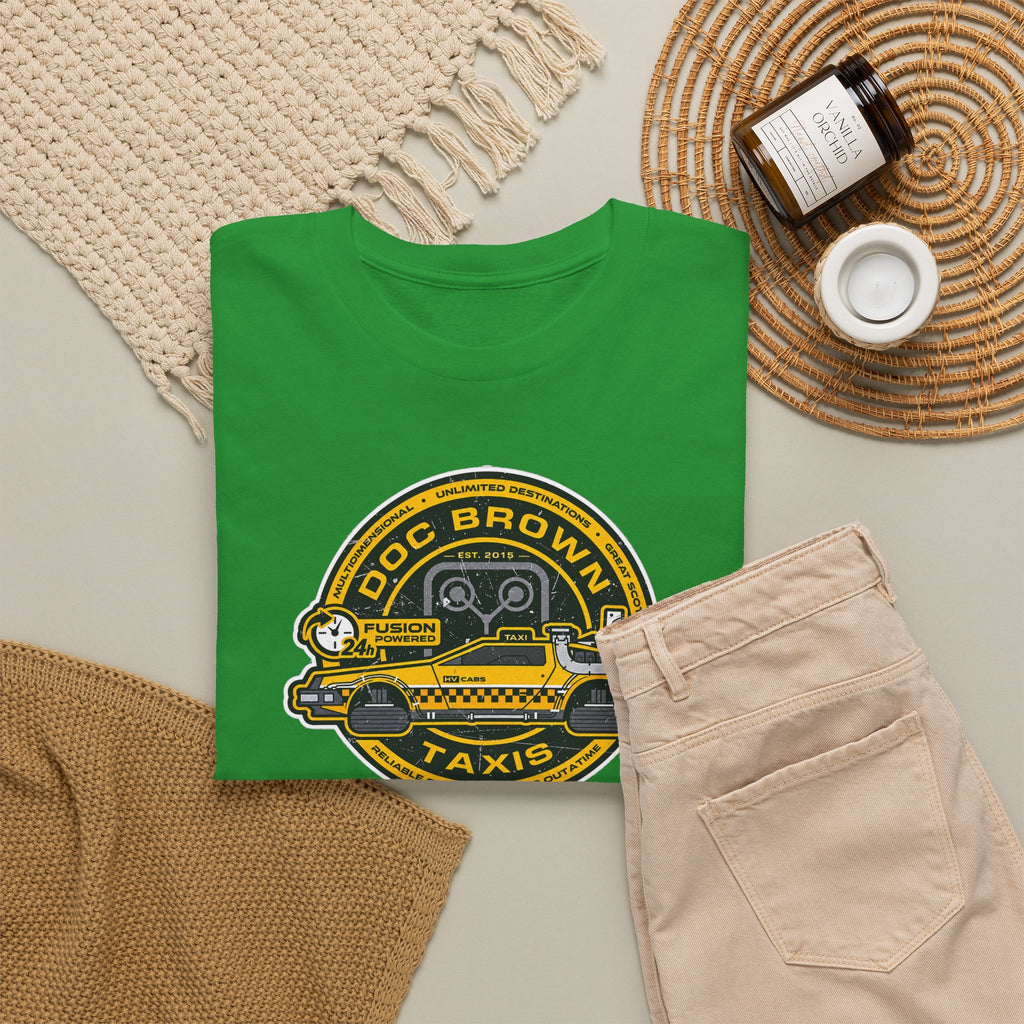Vintage Taxi Badge T-Shirt — 'Doc Brown Taxis' Retro Cab Logo Tee