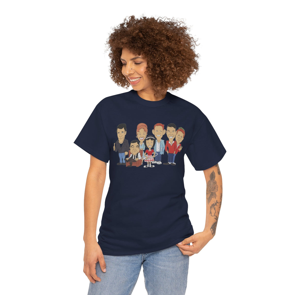 Happy Days Retro TV Cast Cartoon Tee - Vintage Sitcom Character Group Shirt