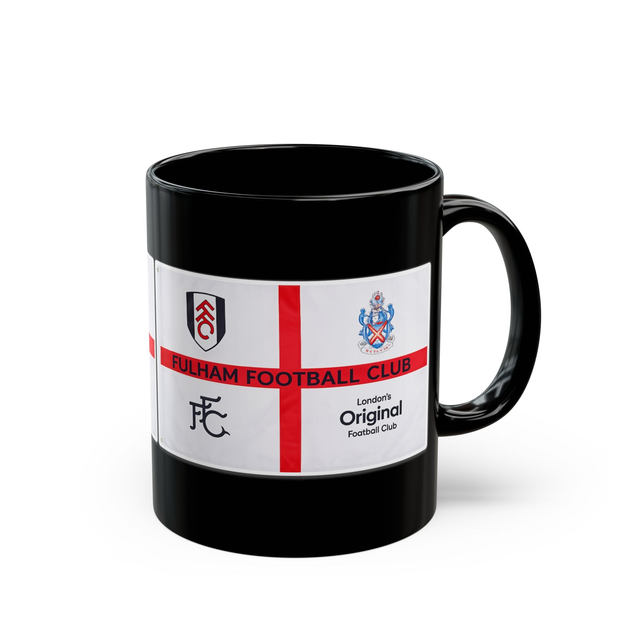 Fulham Football Club Black Mug – Crest & England Flag Design (11oz/15oz)