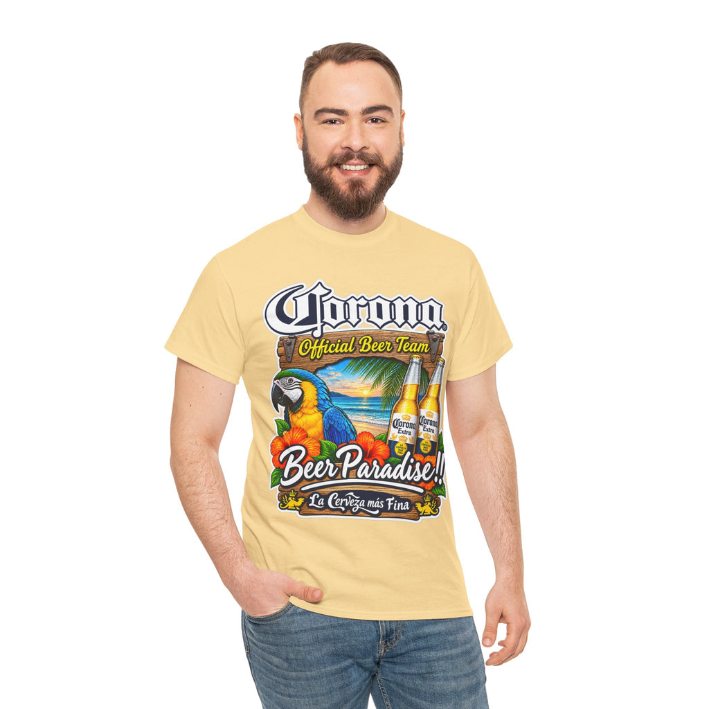 Corona Beer Paradise Tee — Tropical Parrot Beach Beer T‑Shirt
