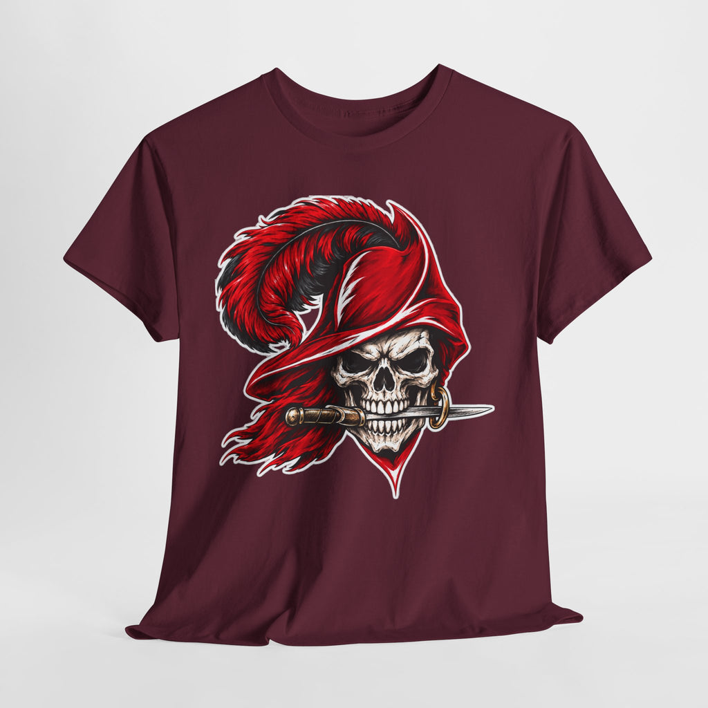 Skull Pirate Tee — Red Feathered Bandana Skull T‑Shirt