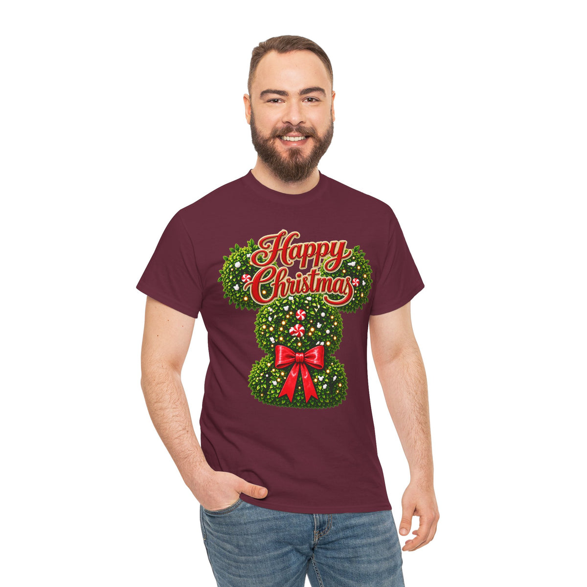 Christmas Wreath Mouse Tee – "Happy Christmas" Holiday Graphic T-Shirt
