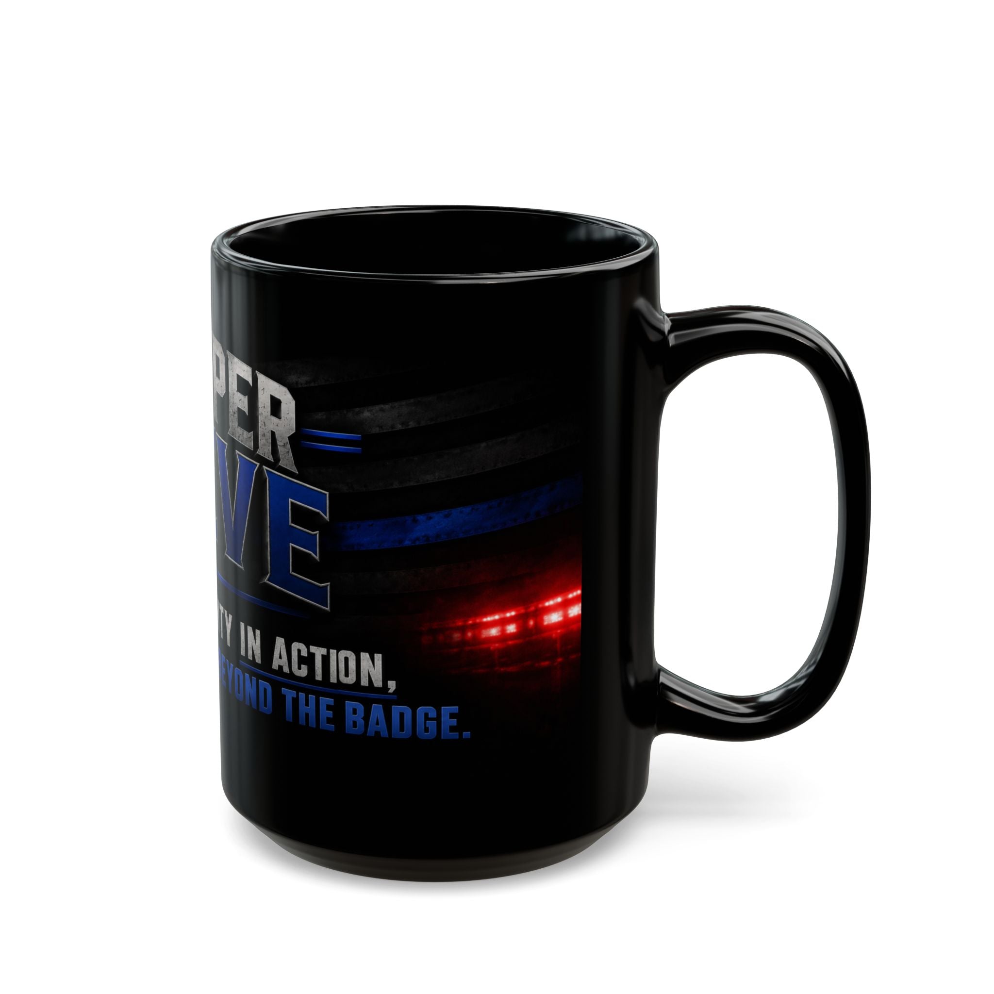 Police Trooper Mug — "Trooper Steve: Integrity in Action" Black Coffee Cup (11oz/15oz)