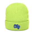 Embroidered 'City' Ribbed Knit Beanie – Cozy Urban Winter Hat