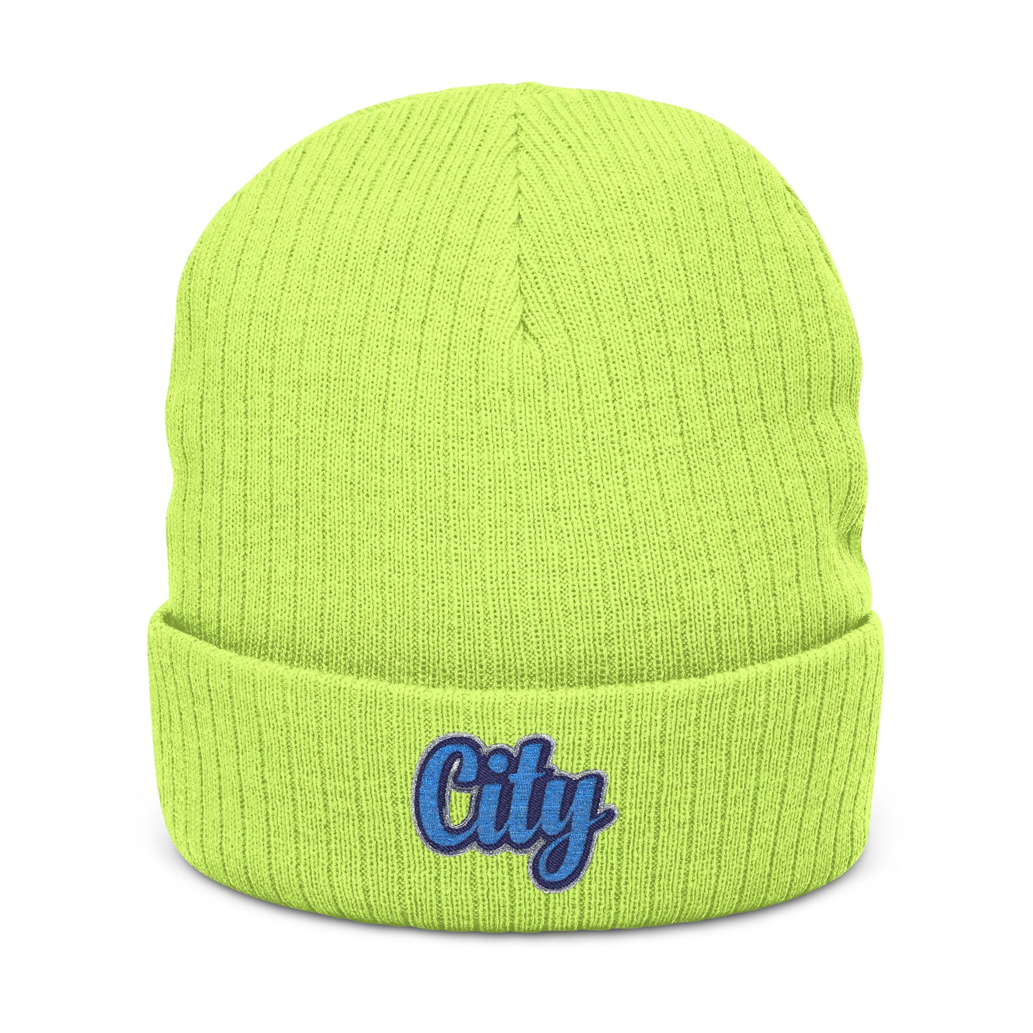 Embroidered 'City' Ribbed Knit Beanie – Cozy Urban Winter Hat