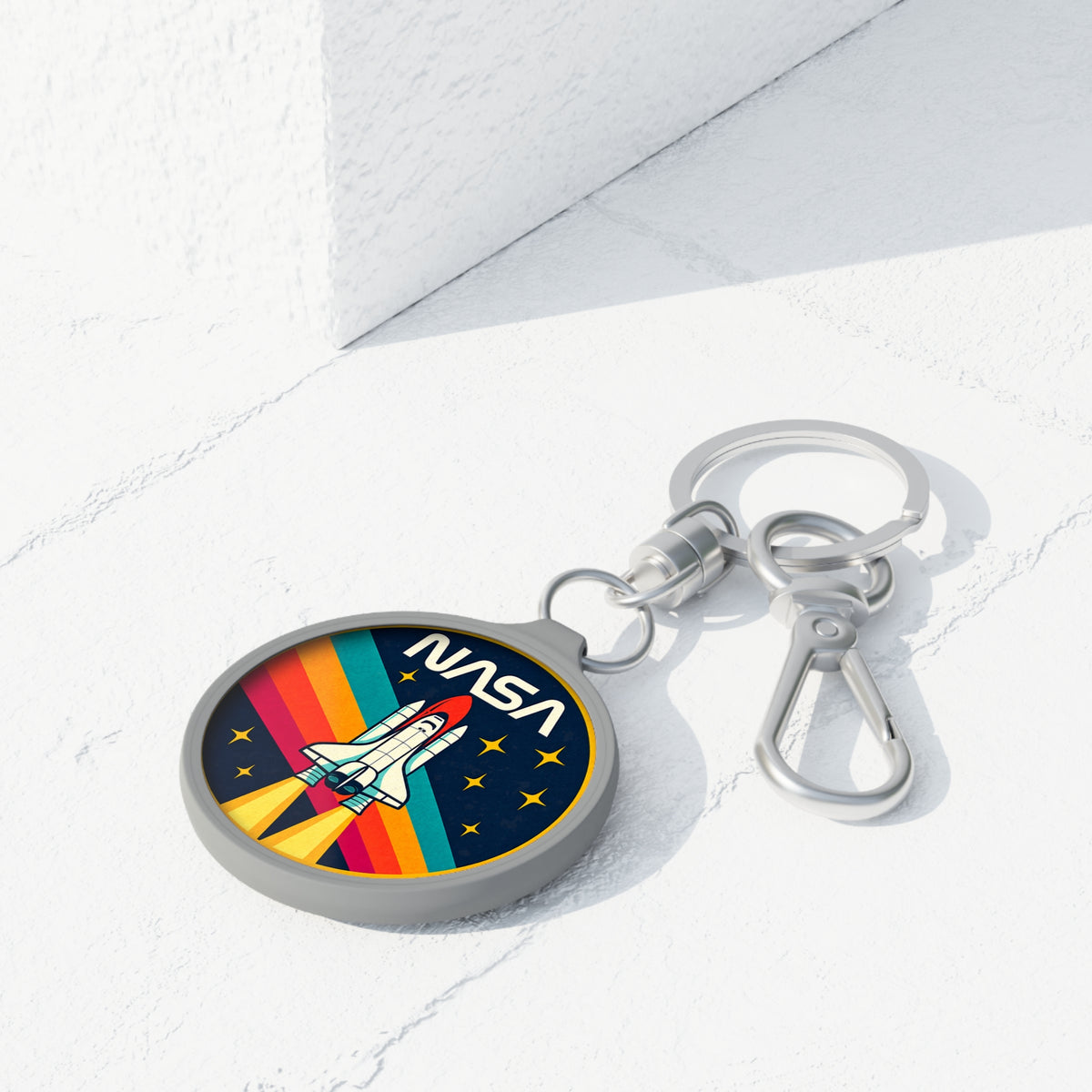 NASA Retro Rocket Keyring Tag — Vintage Space Shuttle Keychain