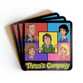 Three's Company Coaster Set — Retro TV Show Cork Drink Coasters