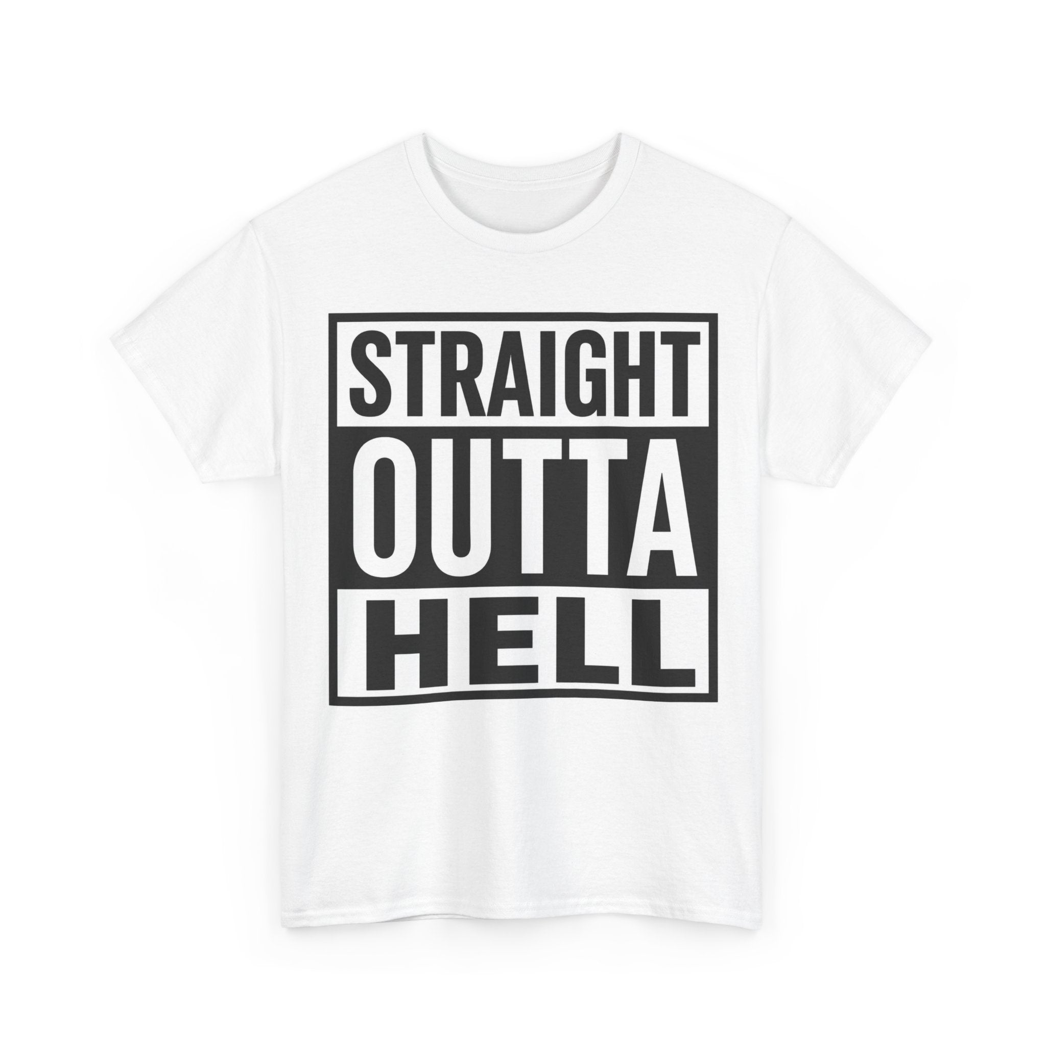 Straight Outta Hell T-Shirt — Bold Gothic Graphic Tee