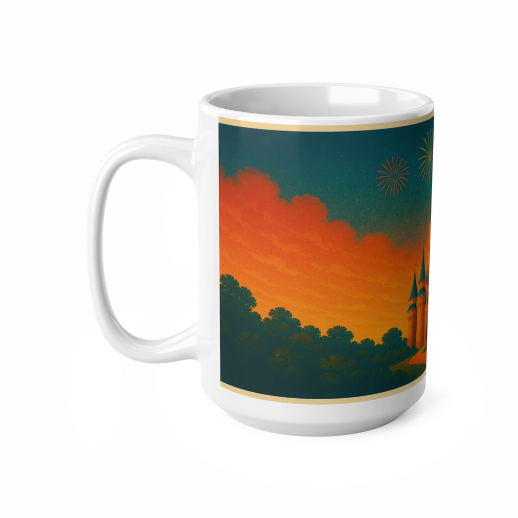 Castle Sunset Coffee Mug — Fairytale Castle with Fireworks Ceramic Mug (11oz & 15oz)