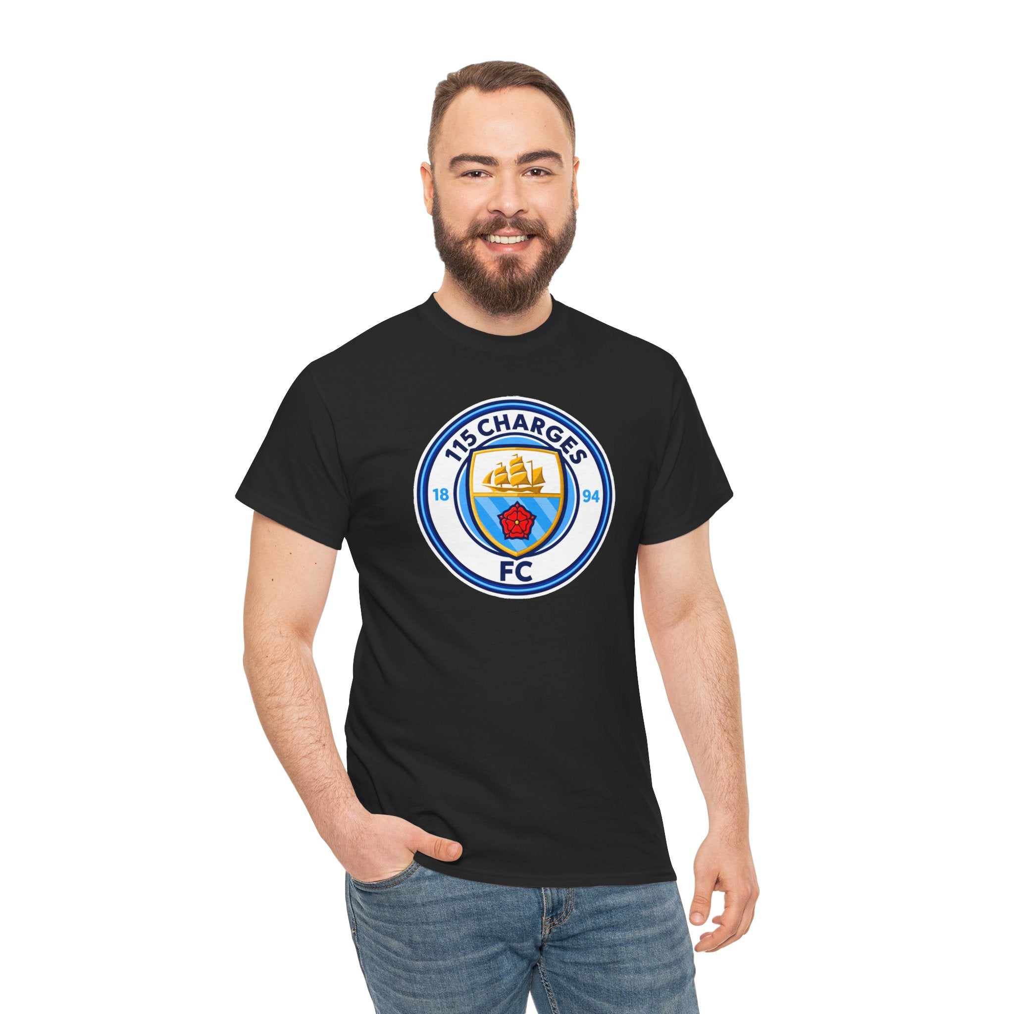 115 Charges FC Crest Cotton Tee — Vintage Blue Club Logo T-Shirt