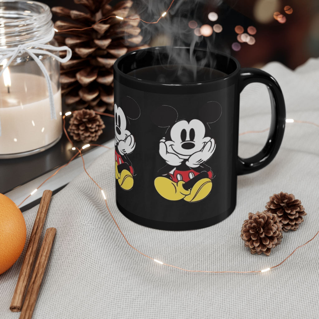 Black Character Mug - Classic Cartoon Mouse Sitting Design (11oz, 15oz)