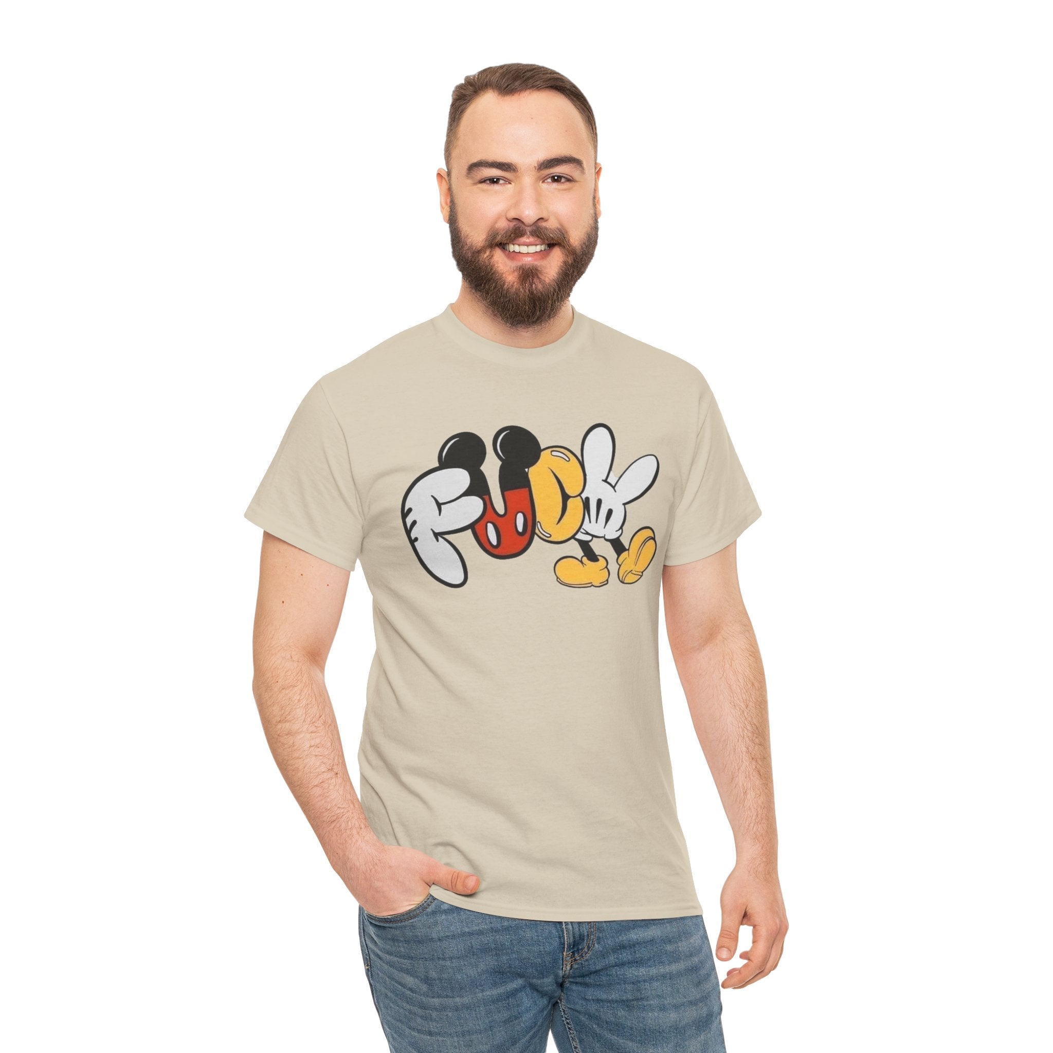 F**K Disney Graphic Tee — Playful Cartoon Hands & Shoes Design