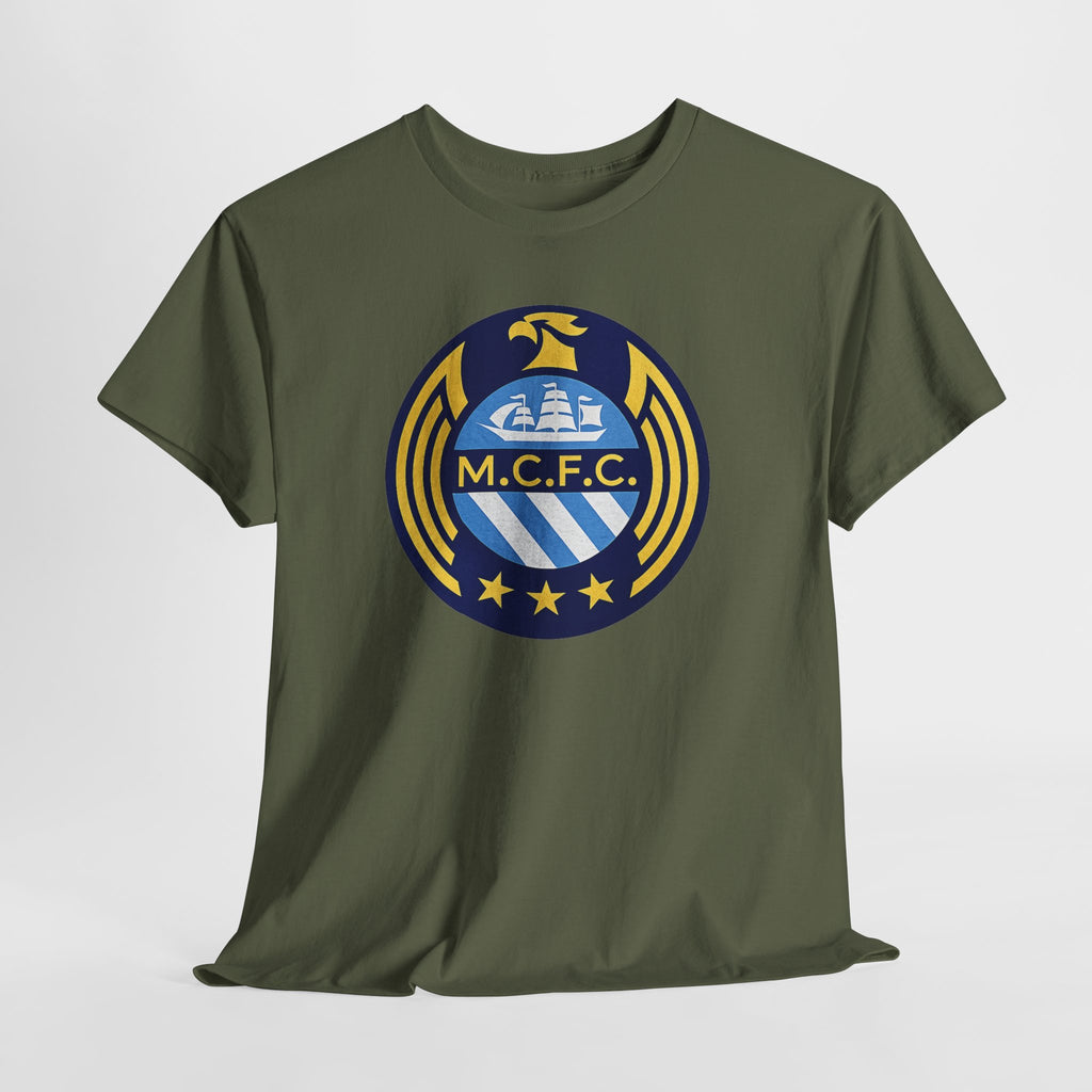 MCFC Crest T-Shirt — Vintage Blue & Gold Soccer Tee