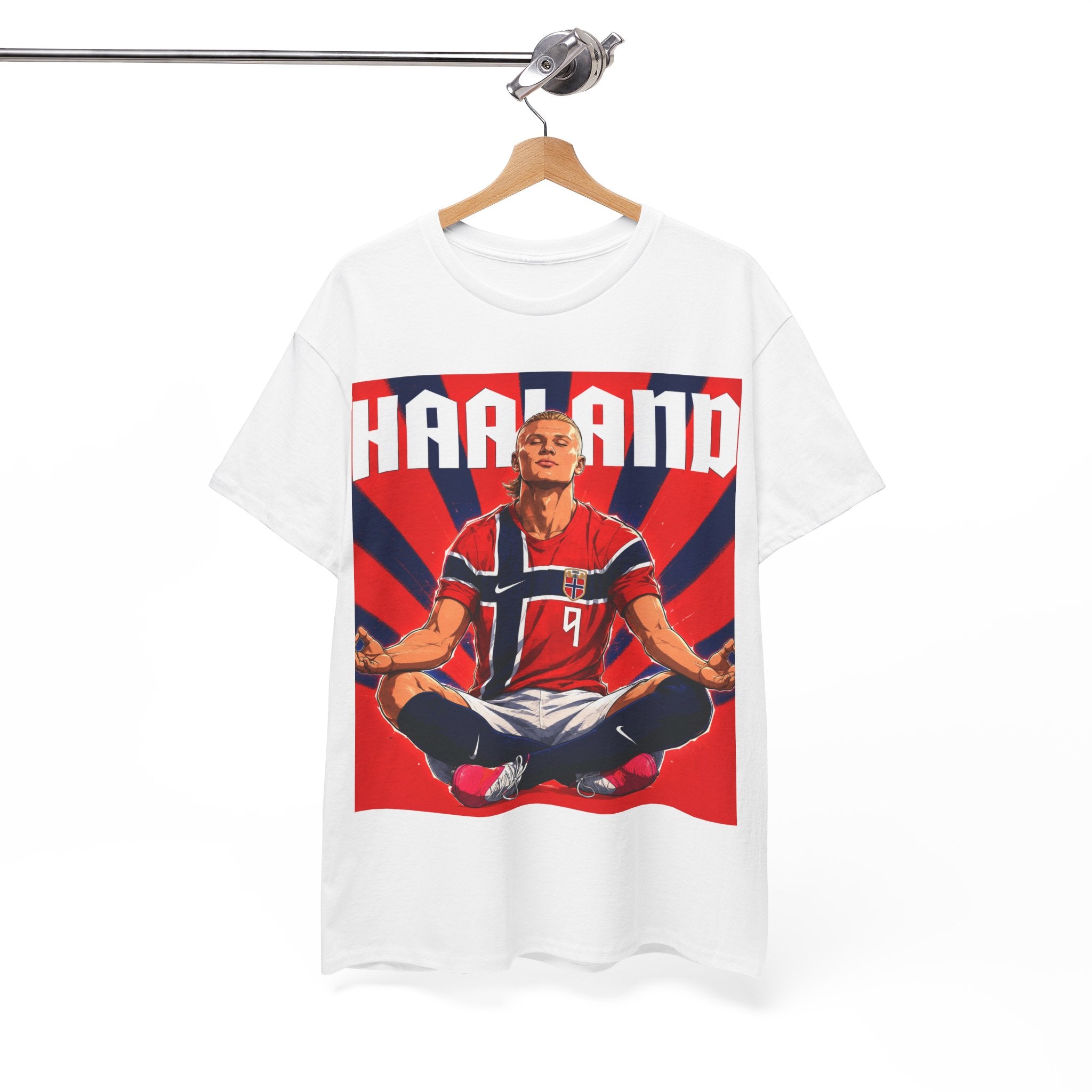 Erling Haaland Norway Soccer Tee — Retro Striped Athletic Graphic T-Shirt