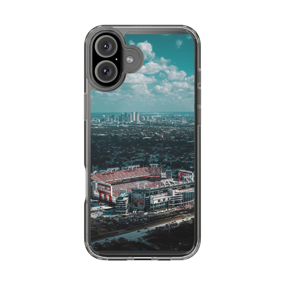 Tampa Bay Raymond James Stadium Clear Phone Case — Aerial City Stadium Design
