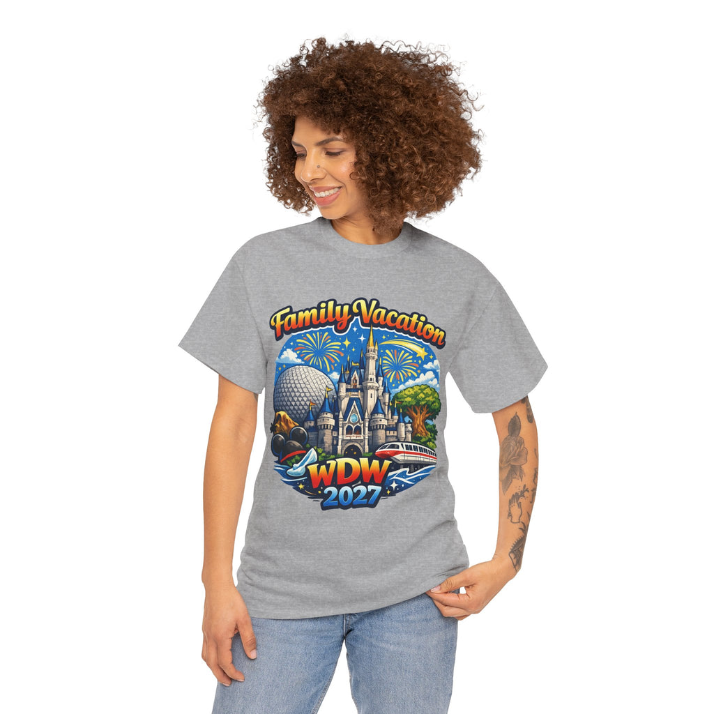 Family Vacation WDW 2027 T-Shirt – Disney Park Castle & Fireworks Vacation Tee